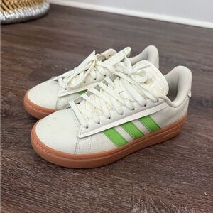 Adidas Cream and Green Sneakers with Tan Soles
